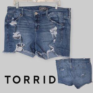 Torrid Distressed Raw Cut Off Hem Denim Blue High Rise  Shorts Womens 18